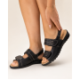 Sandale dama negre din piele naturala cu talpa joasa si inchidere velcro CLP09N